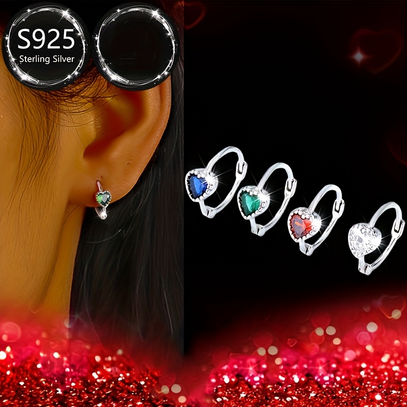 925 Silver Heart Earrings CZ Dangle Lightweight & Durable